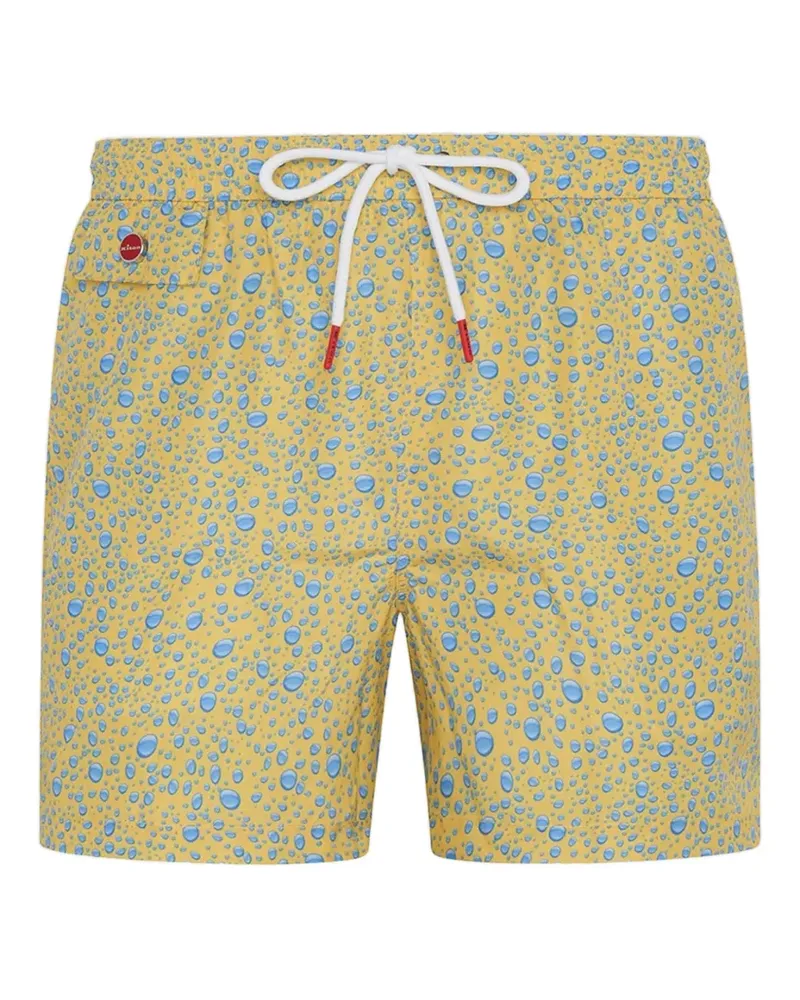 Kiton Badeshorts mit Wassertropfen-Print und Kordelzug - Gelb Gelb
