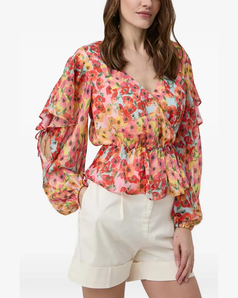 Guess Gerüschte Bluse mit Blumenmuster - Rot Rot