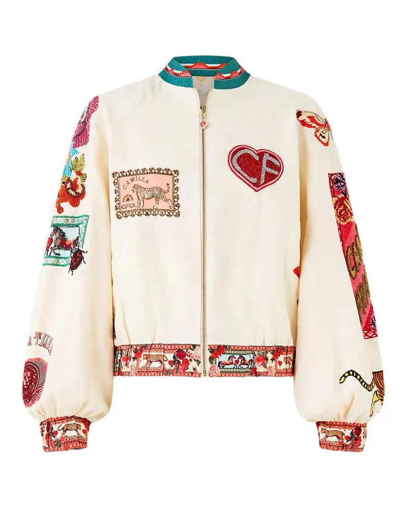 Camilla bead-embellished patch-detail bomber jacket - Nude Nude