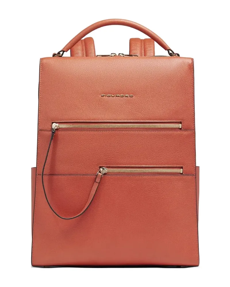 Piquadro zip leather backpack - Orange Orange