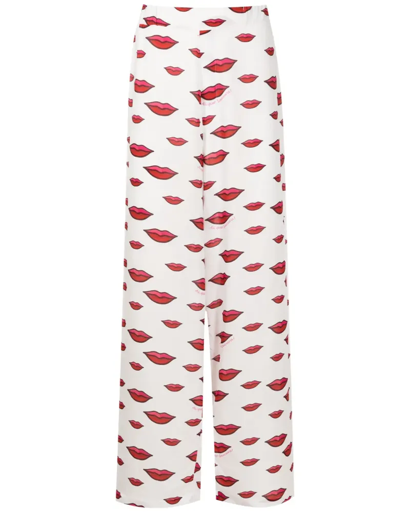 Amir Slama Gerade Hose mit Lippenmotiv - Weiß Weiß