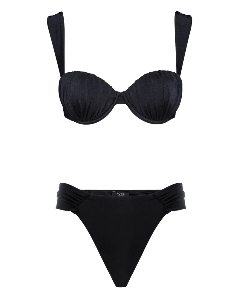 Noire Swimwear Geraffter Balconette-Bikini - Schwarz Schwarz