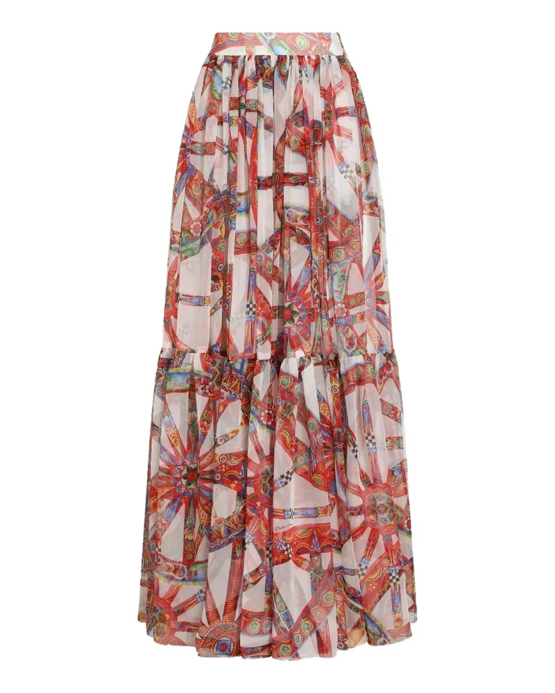 Dolce & Gabbana Langer Chiffonrock mit Carretto-Print - Weiß Weiß