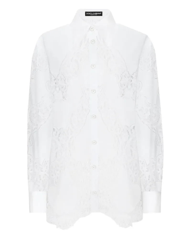 Dolce & Gabbana Popeline-Hemd mit Blumenstickerei - Weiß Weiß