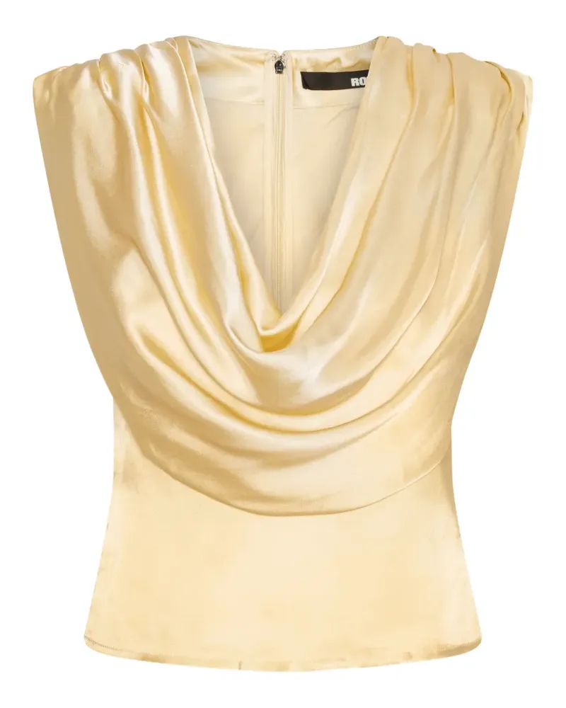 ROTATE Birger Christensen Chiffonbluse mit Wasserfall-Print - Gelb Gelb