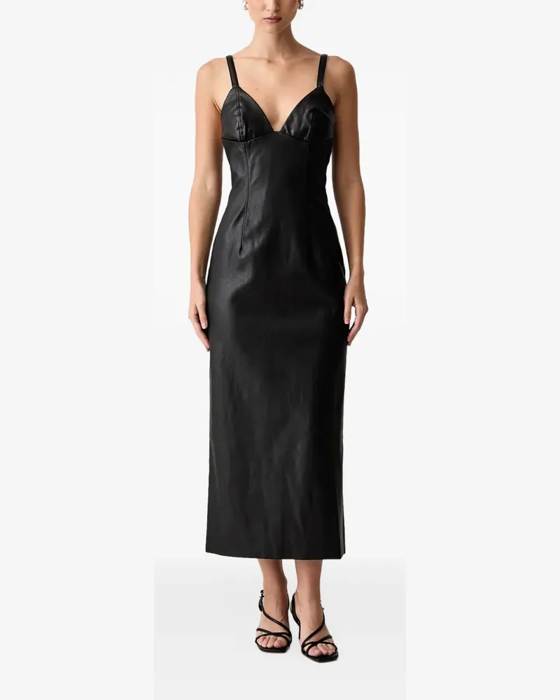 Bardot Estine faux-leather V-neck midi dress - Schwarz Schwarz
