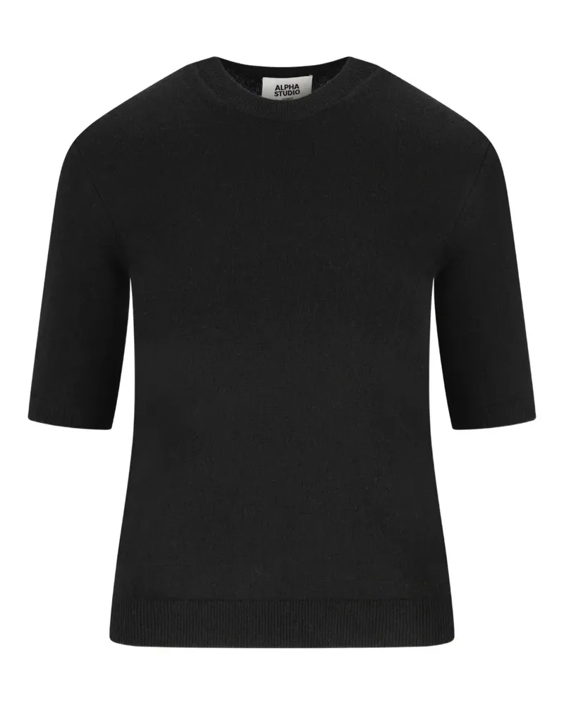 Alpha Studio Kurzärmeliger Kaschmirpullover - Schwarz Schwarz