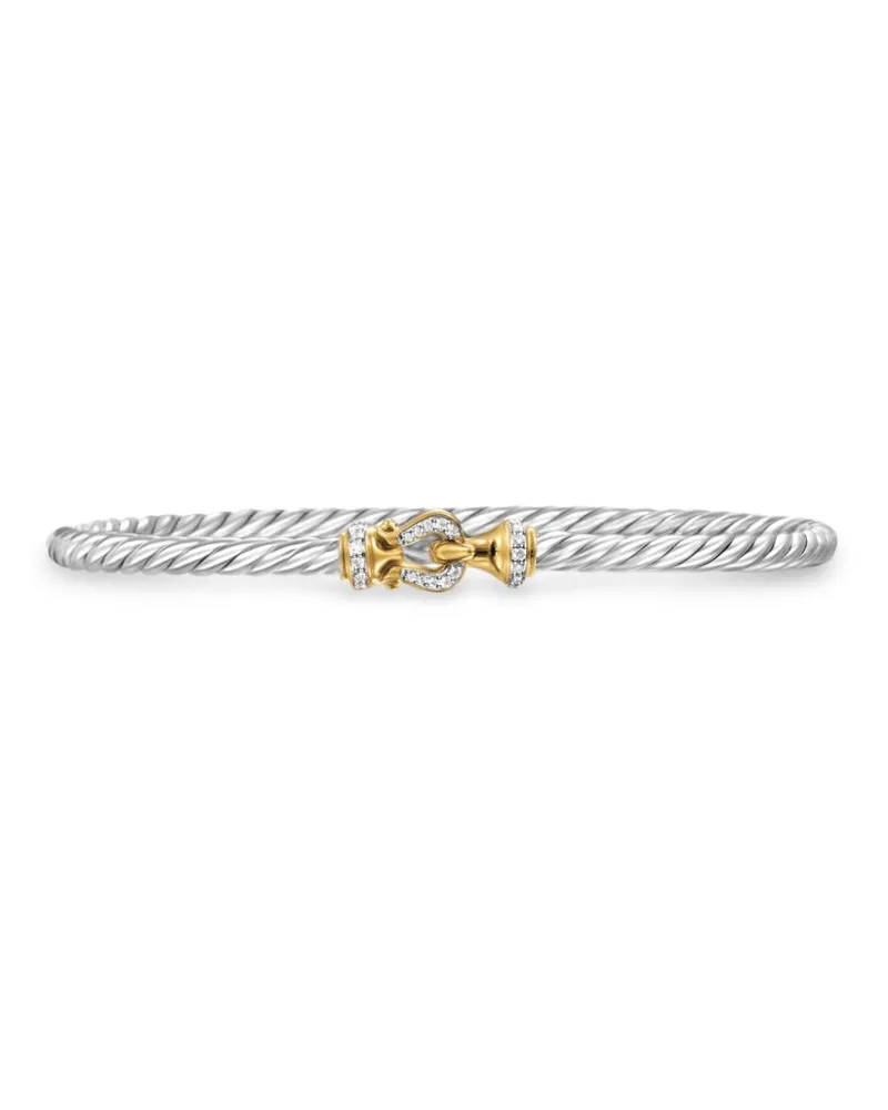 David Yurman 18kt Buckle Classic Cable Gelbgold- und Sterlingsilberarmspange mit Diamant 3mm Silber