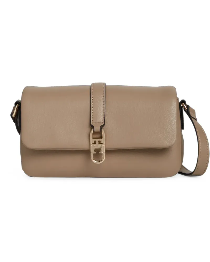 Tommy Hilfiger logo-plaque grained shoulder bag - Nude Nude