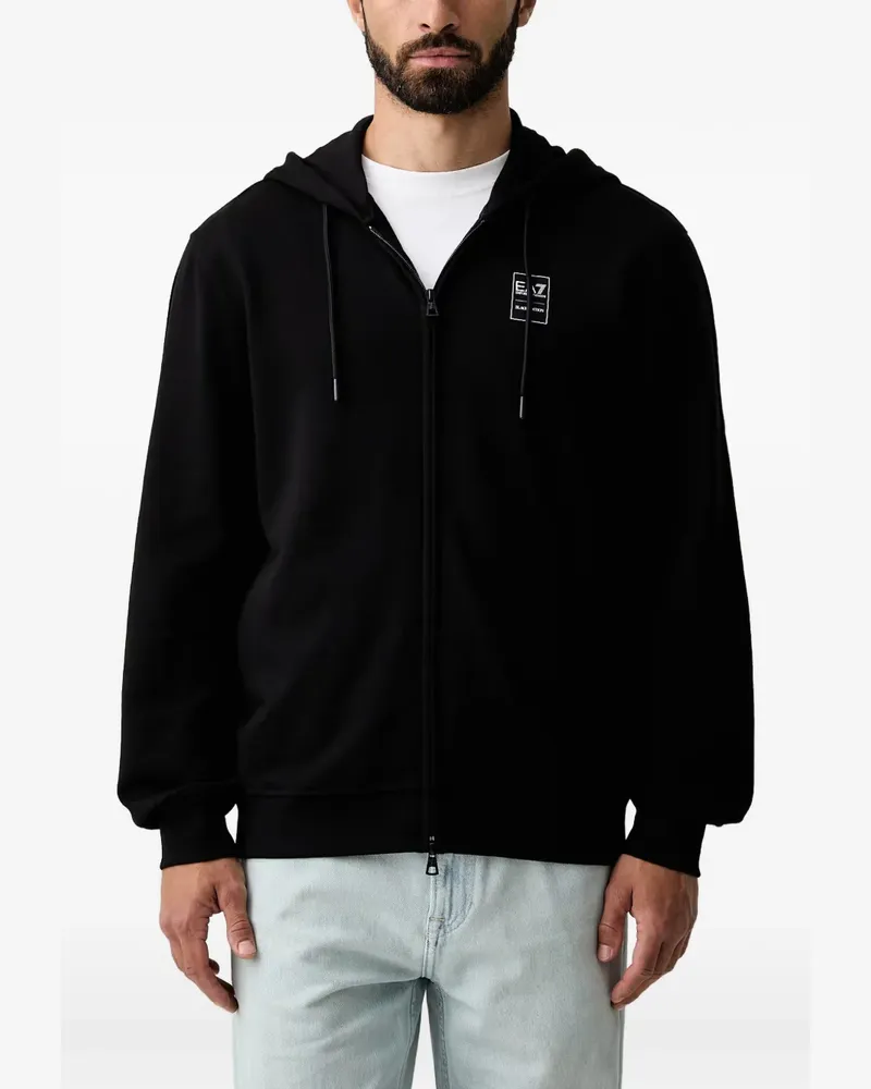 EA7 logo-patch zip-up hoodie - Schwarz Schwarz