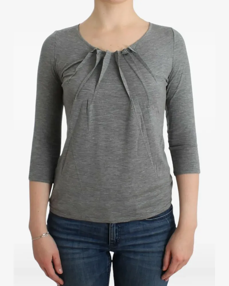 Roberto Cavalli T-Shirt mit plissiertem Ausschnitt und Dreiviertelärmeln - Grau Grau