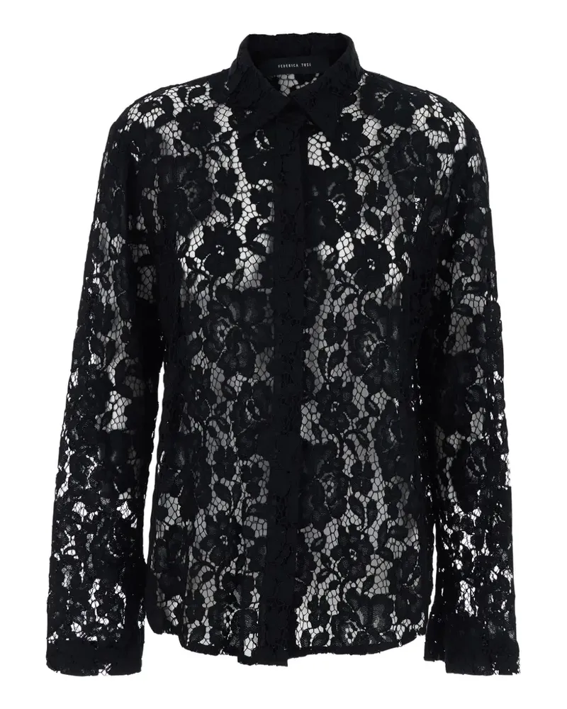 Federica Tosi Hemd mit Blumenspitze - Schwarz Schwarz