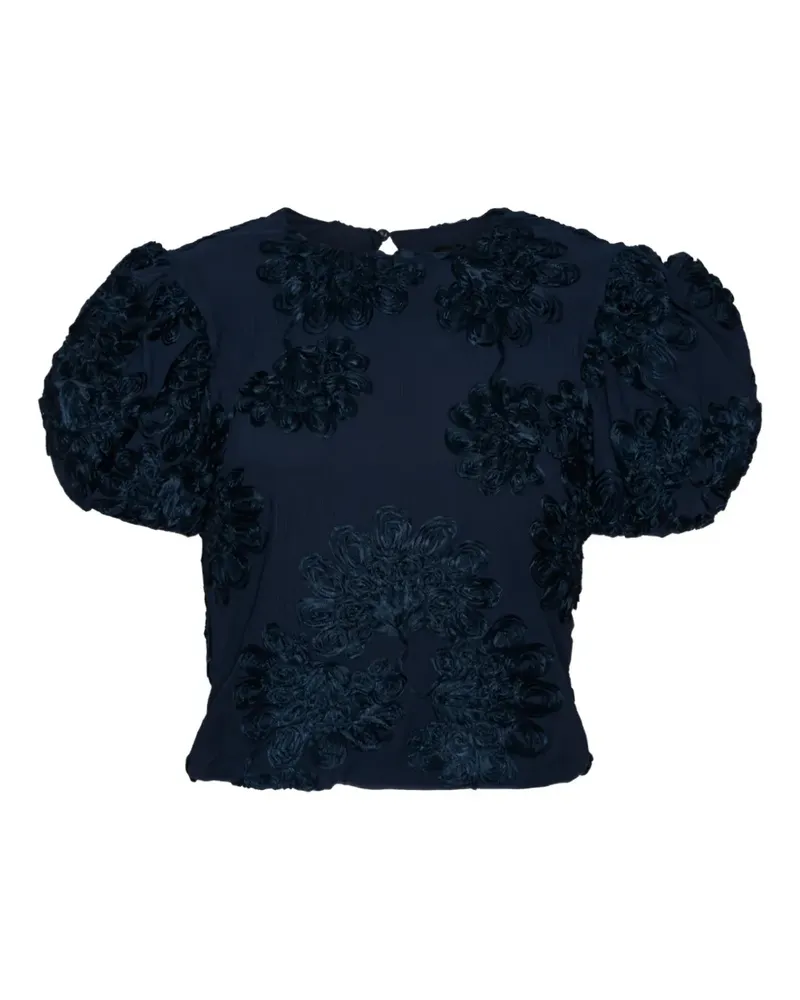 ROTATE Birger Christensen Puffärmel-Oberteil mit Blumenverzierung - Blau Blau