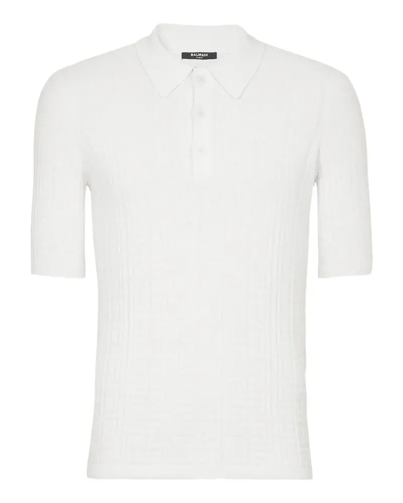 Balmain Gestricktes Poloshirt mit PB Labyrinth - Weiß Weiß