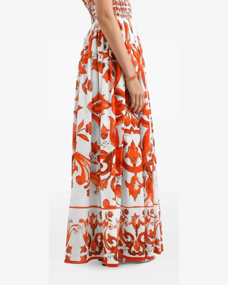 Dolce & Gabbana Langes Kaftan-Kleid mit Majolica-Print - Weiß Weiß