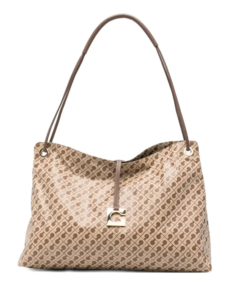 Gherardini logo pattern shoulder bag - Nude Nude