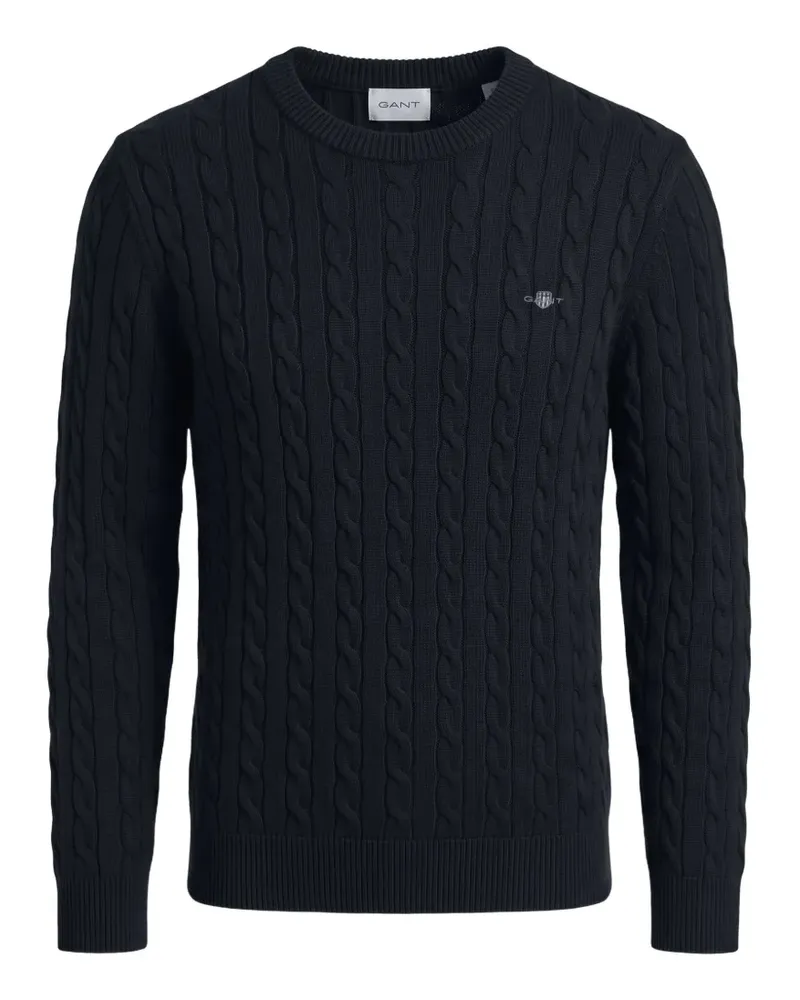 Gant Pullover mit Zopfmuster und Logo-Stickerei - Schwarz Schwarz