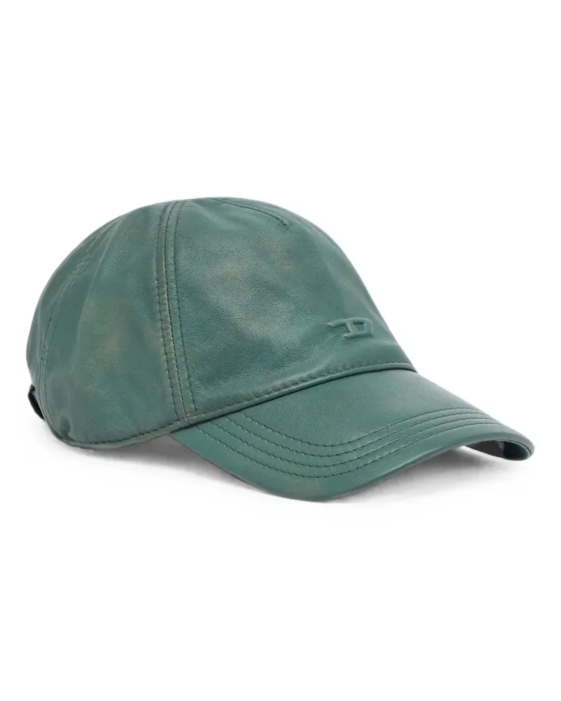 Diesel logo-embossed leather baseball cap - Grün Grün