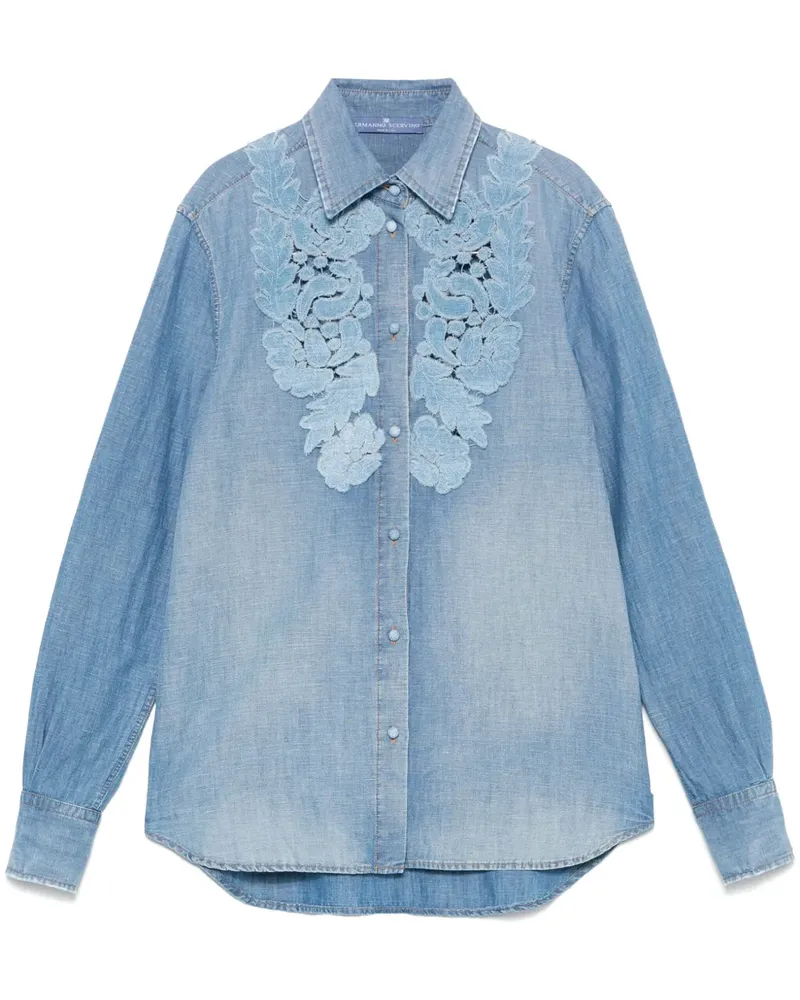 Ermanno Scervino Jeanshemd mit Blumenapplikation - Blau Blau
