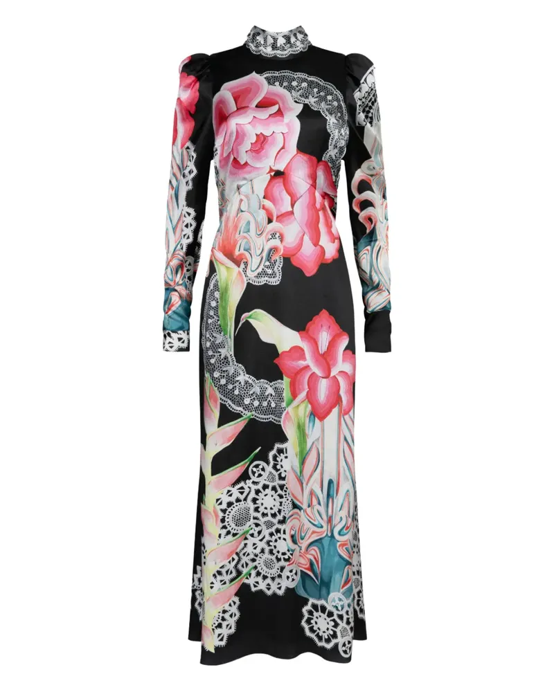 Temperley London Cici Maxikleid mit Blumenspitzen-Print - Schwarz Schwarz