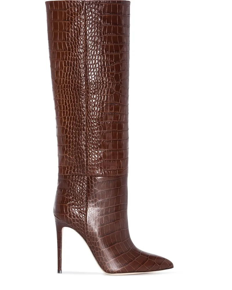 Paris Texas Kniehohe Stiefel mit Kroko-Effekt 105mm - Braun Braun