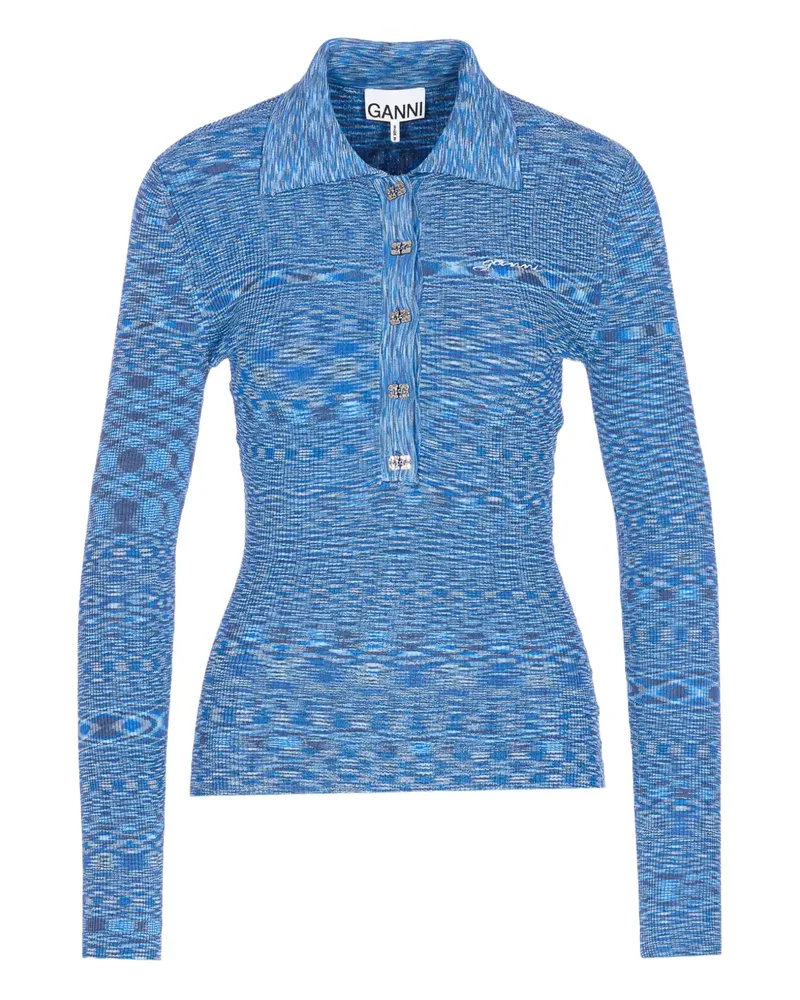 Ganni Spacedyed Poloshirt mit Logo-Knopf - Blau Blau