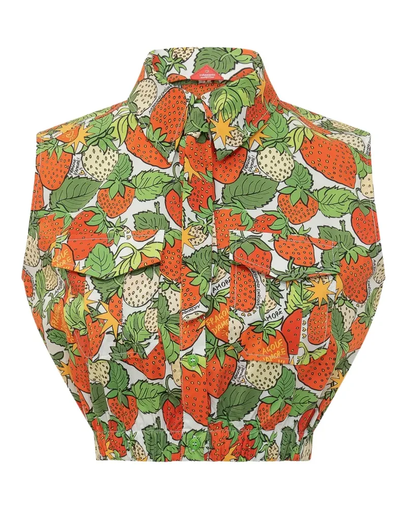 Alessandro Enriquez strawberry-print cropped shirt - Rot Rot