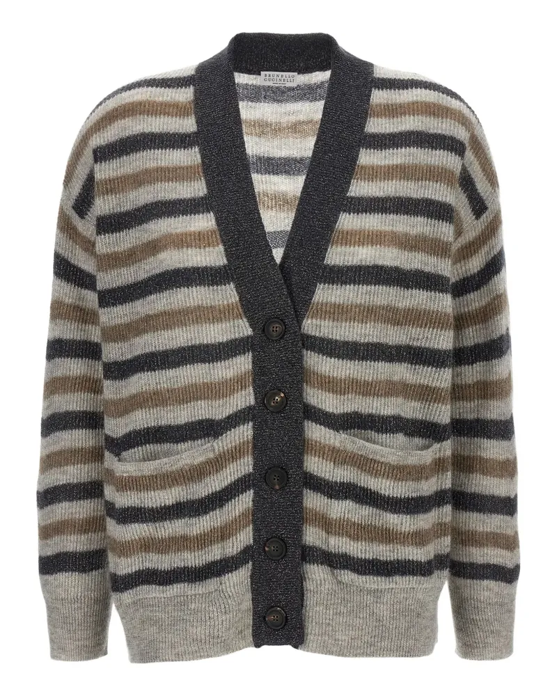 Brunello Cucinelli Gestreifter Cardigan - Grau Grau