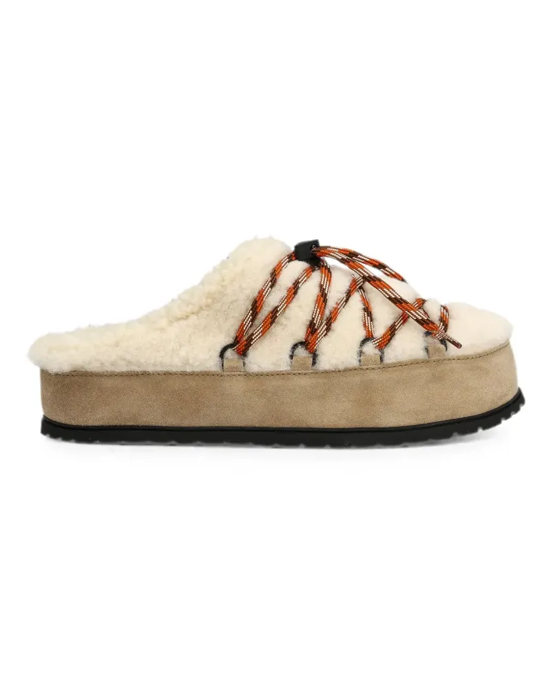 Prada shearling lace-up mules - Nude Nude