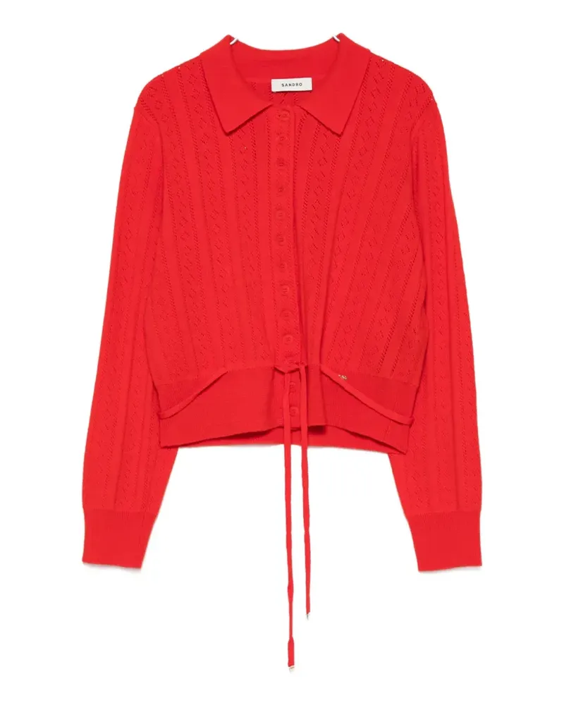 Sandro Lotus pointelle-knit tie-waist cardigan - Rot Rot