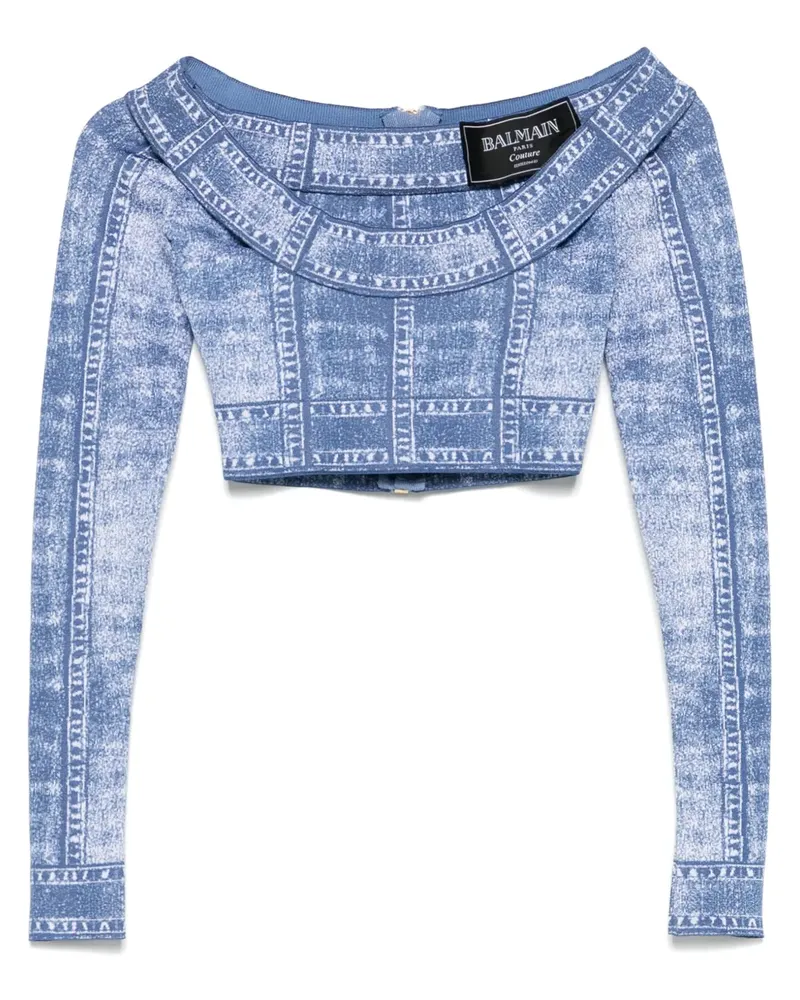 Balmain Oberteil mit Trompe-l'oeil-Print - Blau Blau