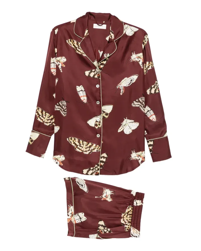 Olivia von Halle Alba Ettore Pyjama mit Mottenprint - Braun Braun