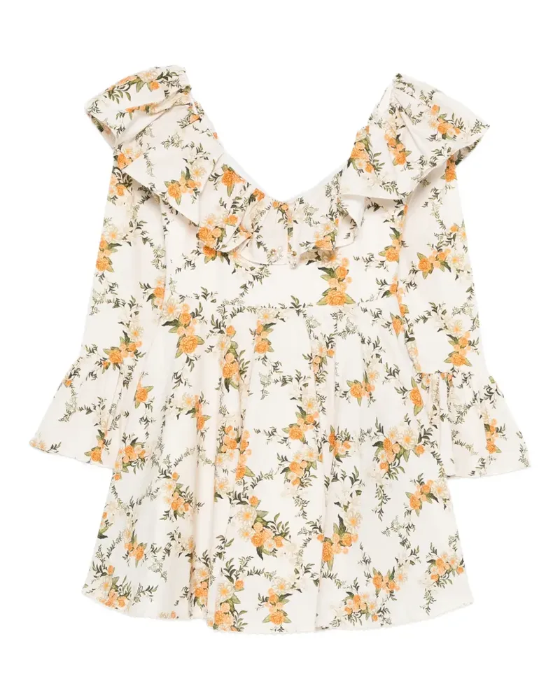 AGUA BENDITA ruffled floral-print mini dress - Nude Nude