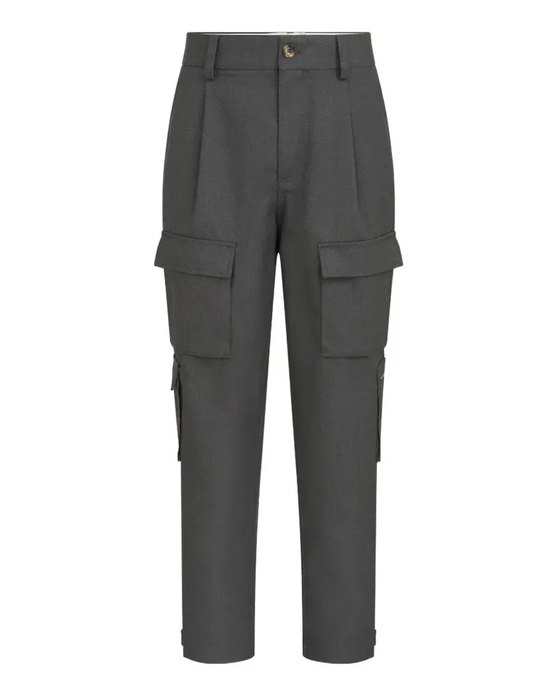 Brunello Cucinelli Cargohose aus Schurwolle mit mehreren diagonalen Taschen - Grau Grau