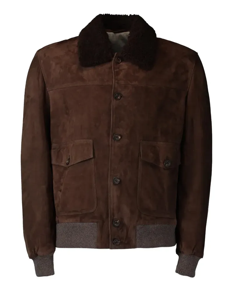 Eleventy shearling-collar suede bomber jacket - Braun Braun