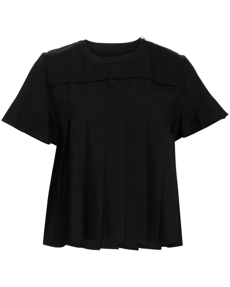 Sacai pleated zipped T-shirt Schwarz