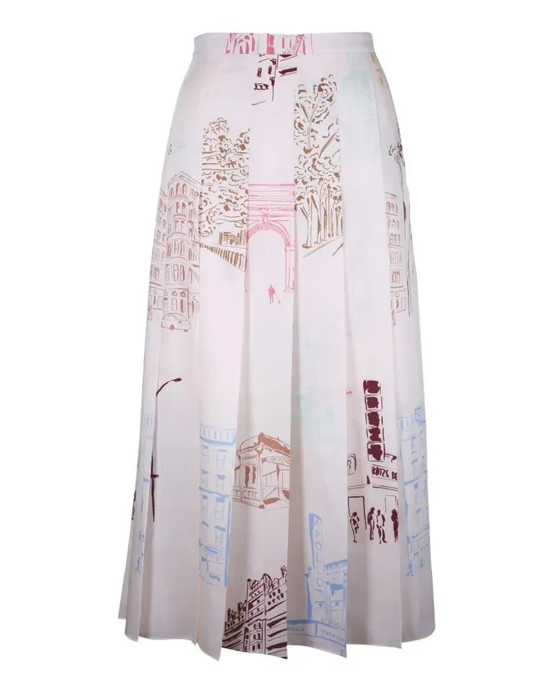 Lafayette148 Manhattan-print pleated midi skirt - Weiß Weiß