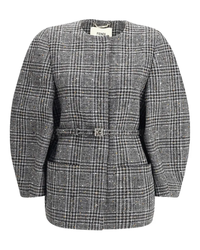 Fendi Karierte Jacke mit Gürtel - Grau Grau
