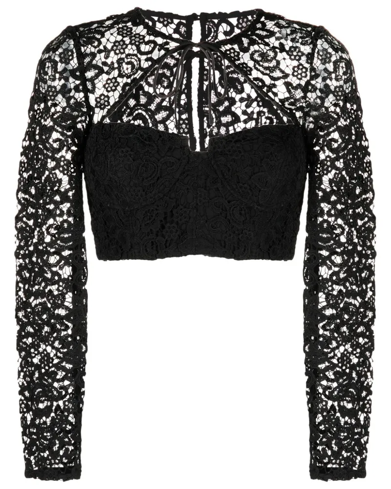 Self-Portrait Cropped-Top mit Schnürung - Schwarz Schwarz