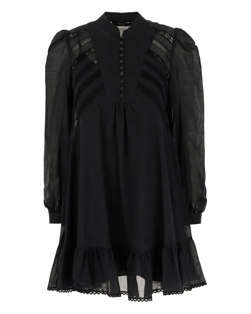 Max Mara Gerüschtes Minikleid mit Spitzeneinsatz - Schwarz Schwarz