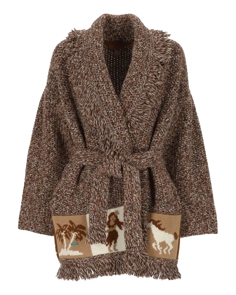 Alanui Intarsien-Cardigan mit Fransen - Braun Braun