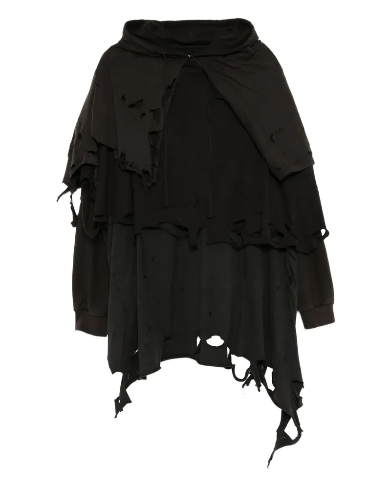 Doublet Ausgefranster Phantom Hoodie - Schwarz Schwarz