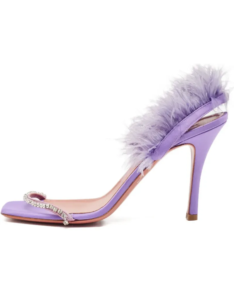 Amina Muaddi Adwoa Sandalen mit Federbesatz 100mm - Violett Violett
