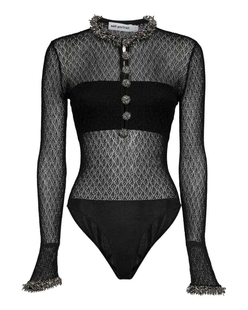 Self-Portrait embellished open-knit bodysuit - Schwarz Schwarz
