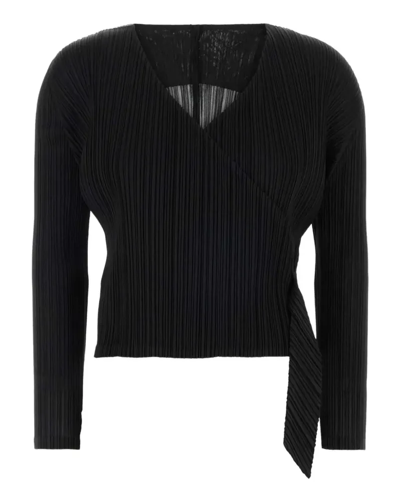 Issey Miyake Plissierter Facade Cardigan mit V-Ausschnitt - Schwarz Schwarz
