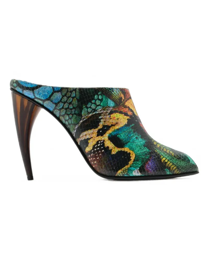 Alexander McQueen snake-effect peep-toe mules - Grün Grün