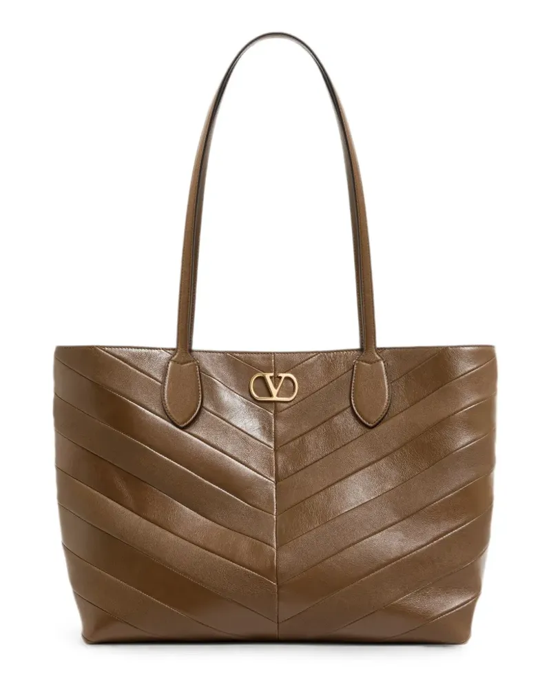 Valentino Garavani Jean medium shopping bag in nappa with chevron motif - Braun Braun