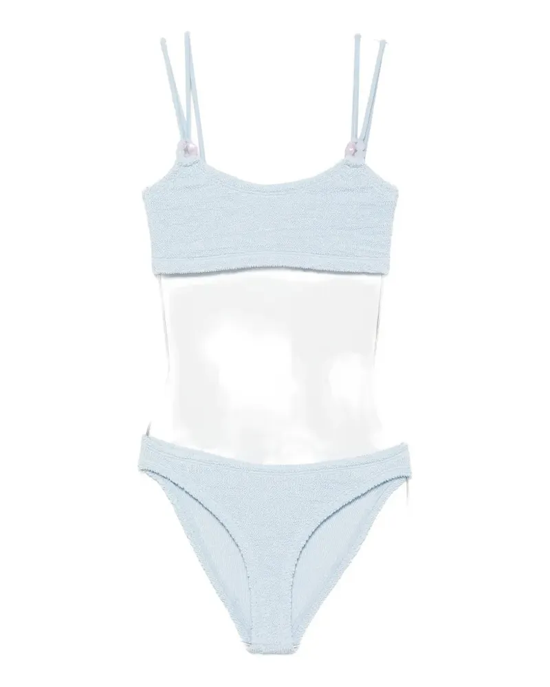 Hunza G Cassie beaded crinkle-effect bikini - Blau Blau