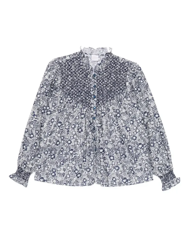 Loretta Caponi Gesmokte Bluse mit Blumenmuster - Blau Blau