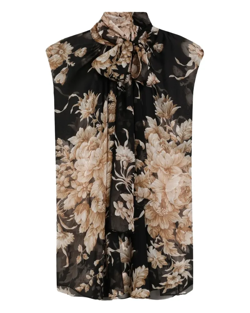 Dolce & Gabbana Top aus Chiffon mit Rosen-Print - Schwarz Schwarz